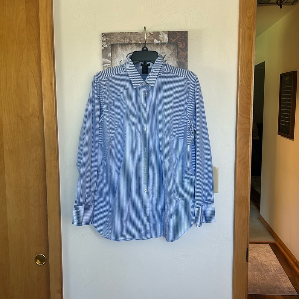 Ann Taylor blue and white striped button down